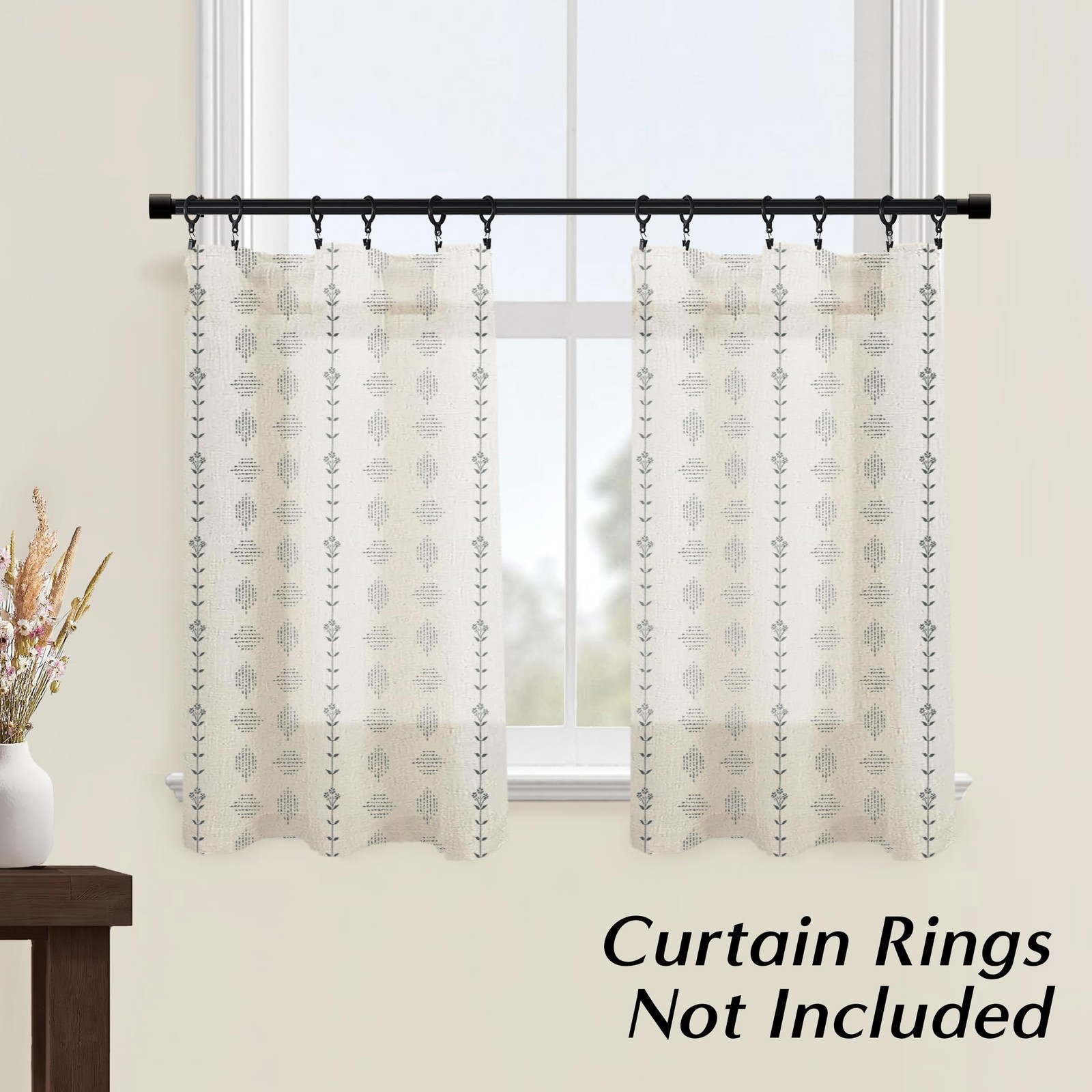 Boho Kitchen Curtains 36 Inch Length,Sheer Linen Modern Farmhouse Style Half …