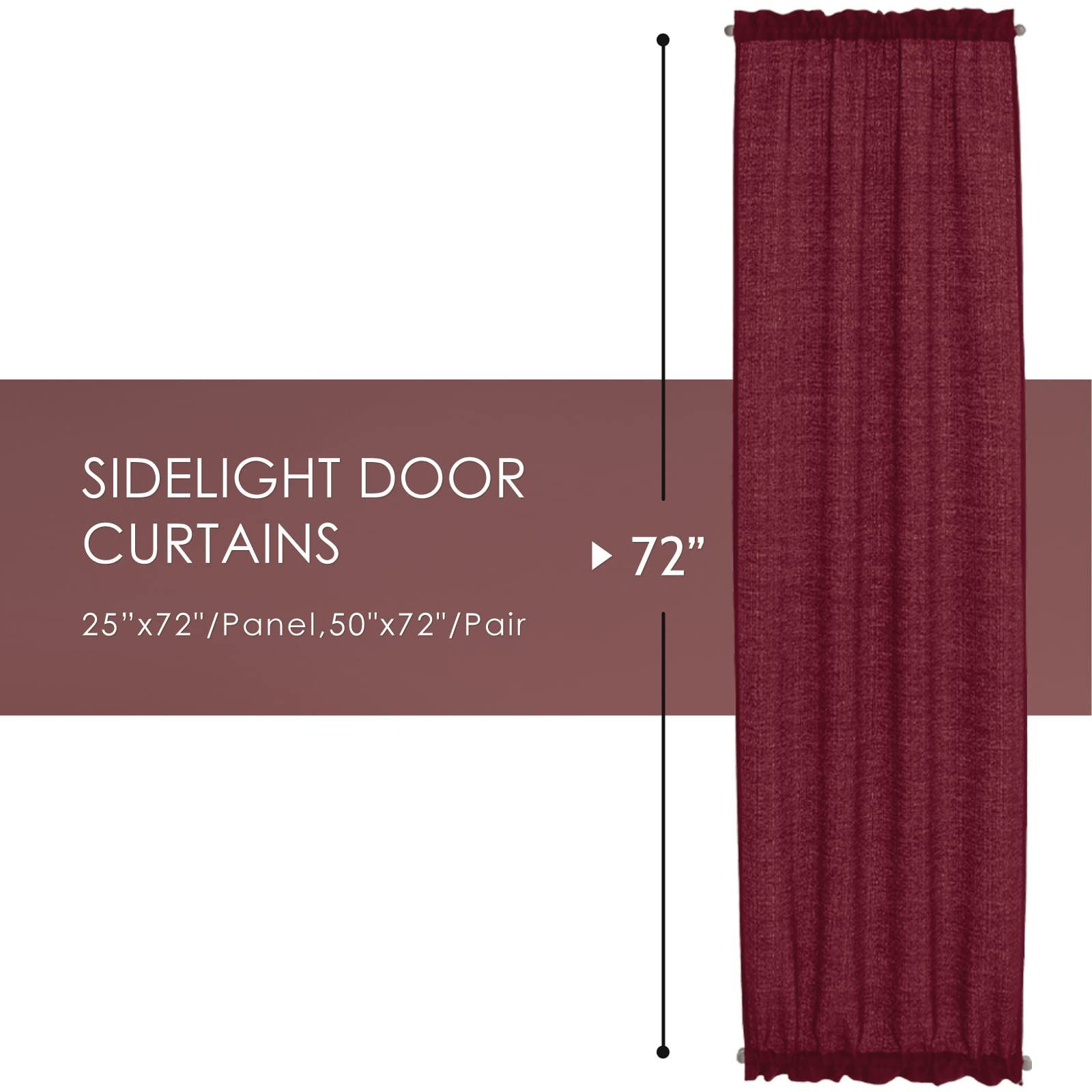 Burgundy Semi Sheer French Door Sidelight Curtains 72 Inches Long Linen Look Fro