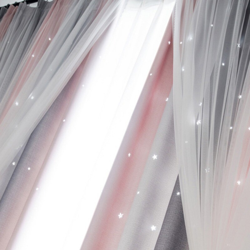 1PC French Mesh Rainbow Curtain Star Hollow Home Living Room Study Window Drapes