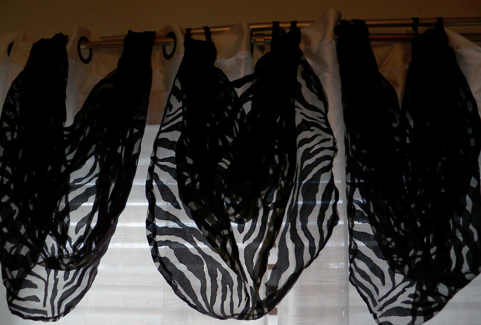 🦓BLACK ZEBRA STRIPE SHEER WATERFALL VALANCES SWAGS ART DECO STYLE NEW