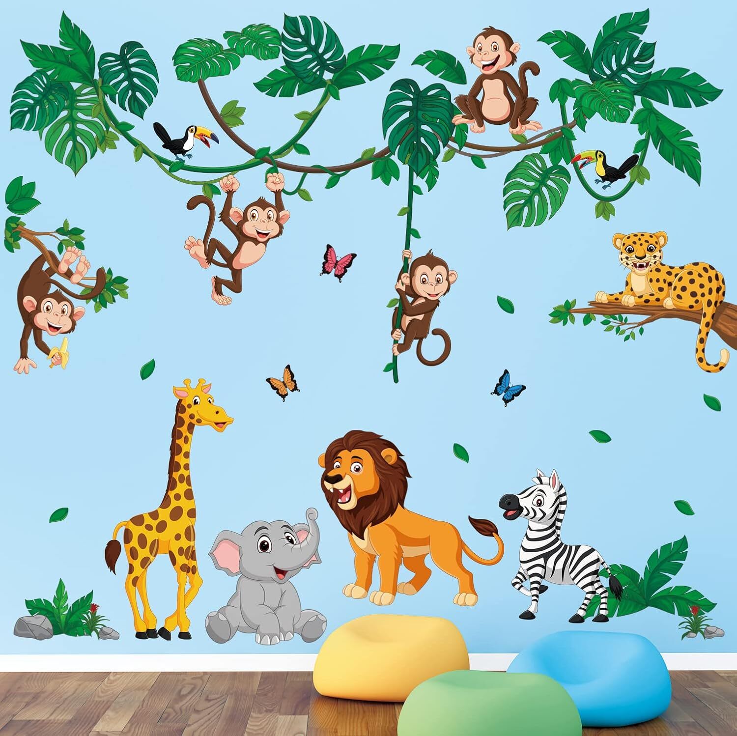 DECOWALL DSL-8069 Jungle Animal Cartoon Wall Decals Elephant