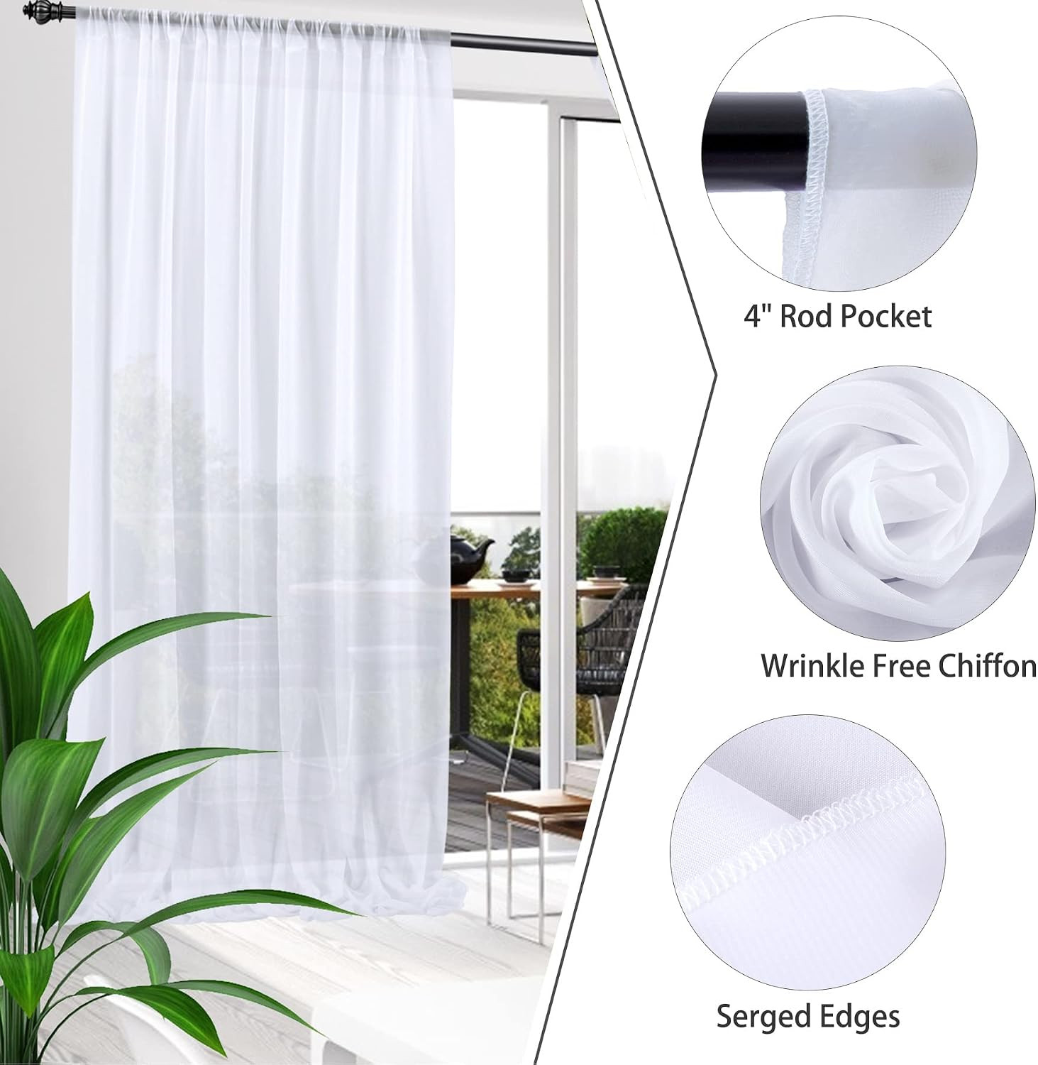10Ft X 10Ft White Chiffon Backdrop Curtains, Wrinkle-Free Sheer Chiffon Fabric P
