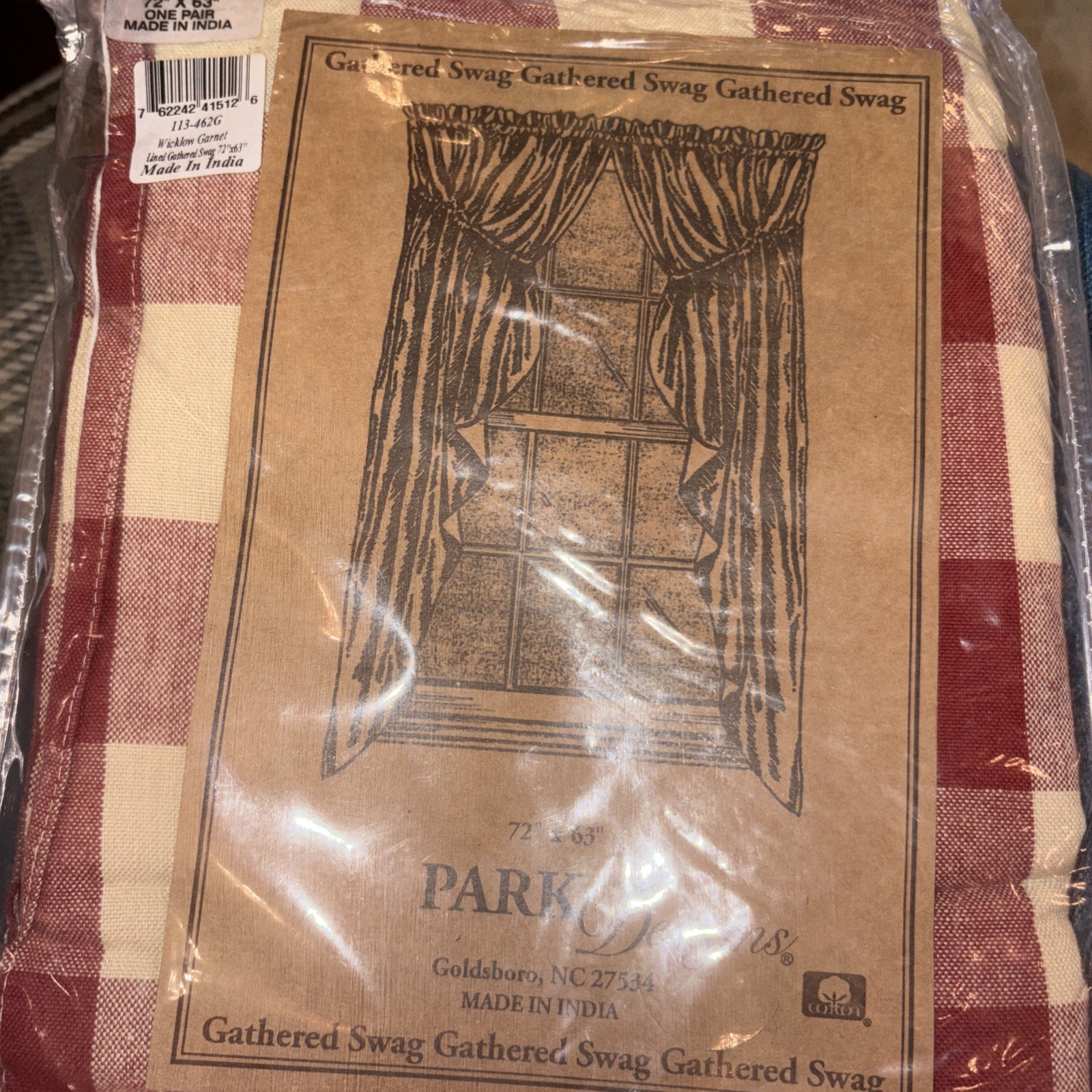 Park Designs- Wicklow Lined Gathered Swag – Garnet #113-462G New