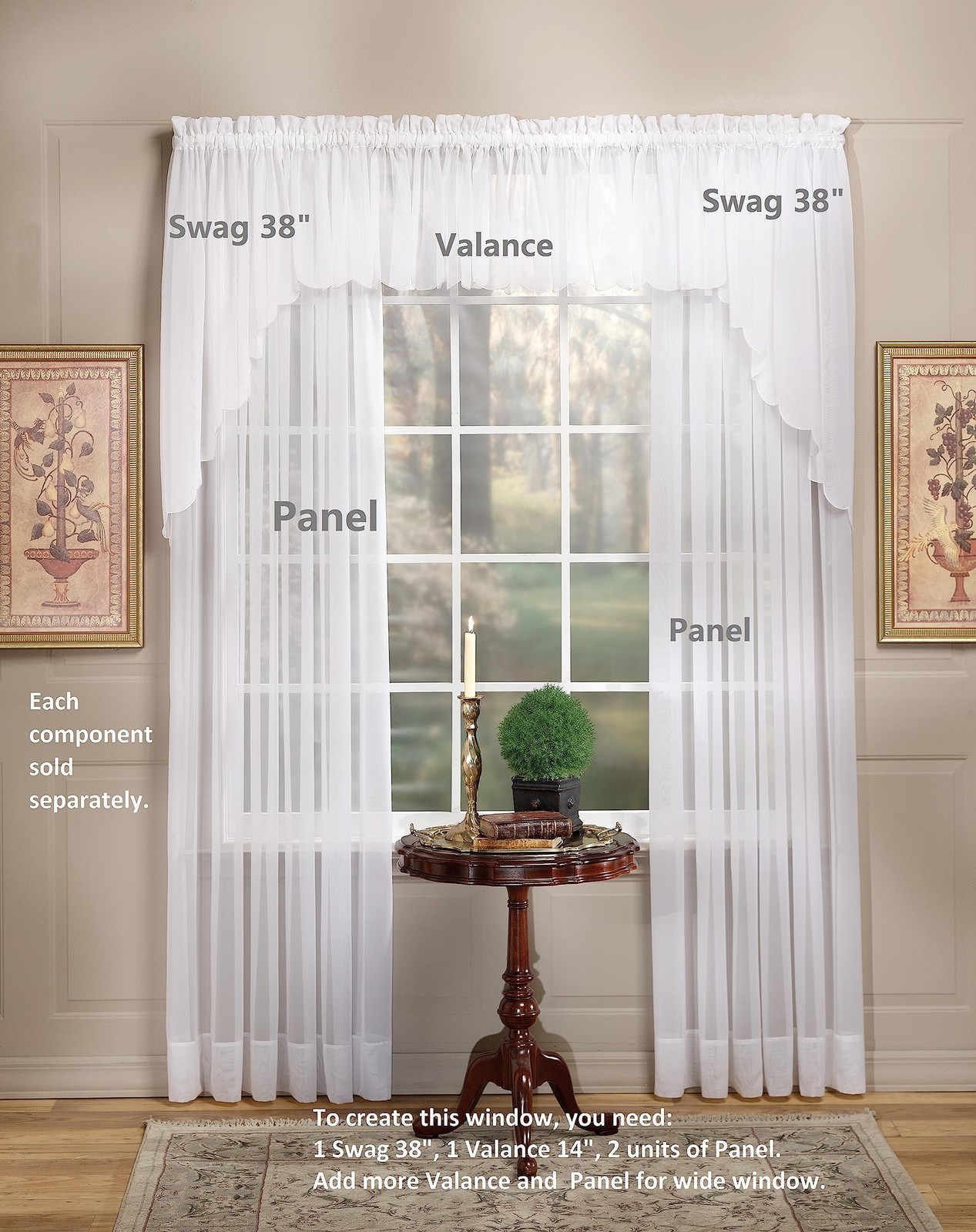 Premium Voile Sheer Kitchen Curtain 60×63 Inch 100 Polyester Easy Care