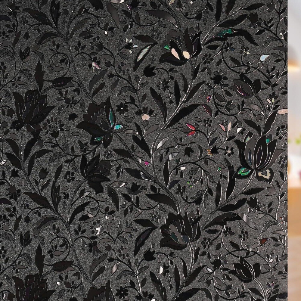 rabbitgoo Total Blackout Window Film Heat Blocking Stained Floral Glass Sticker