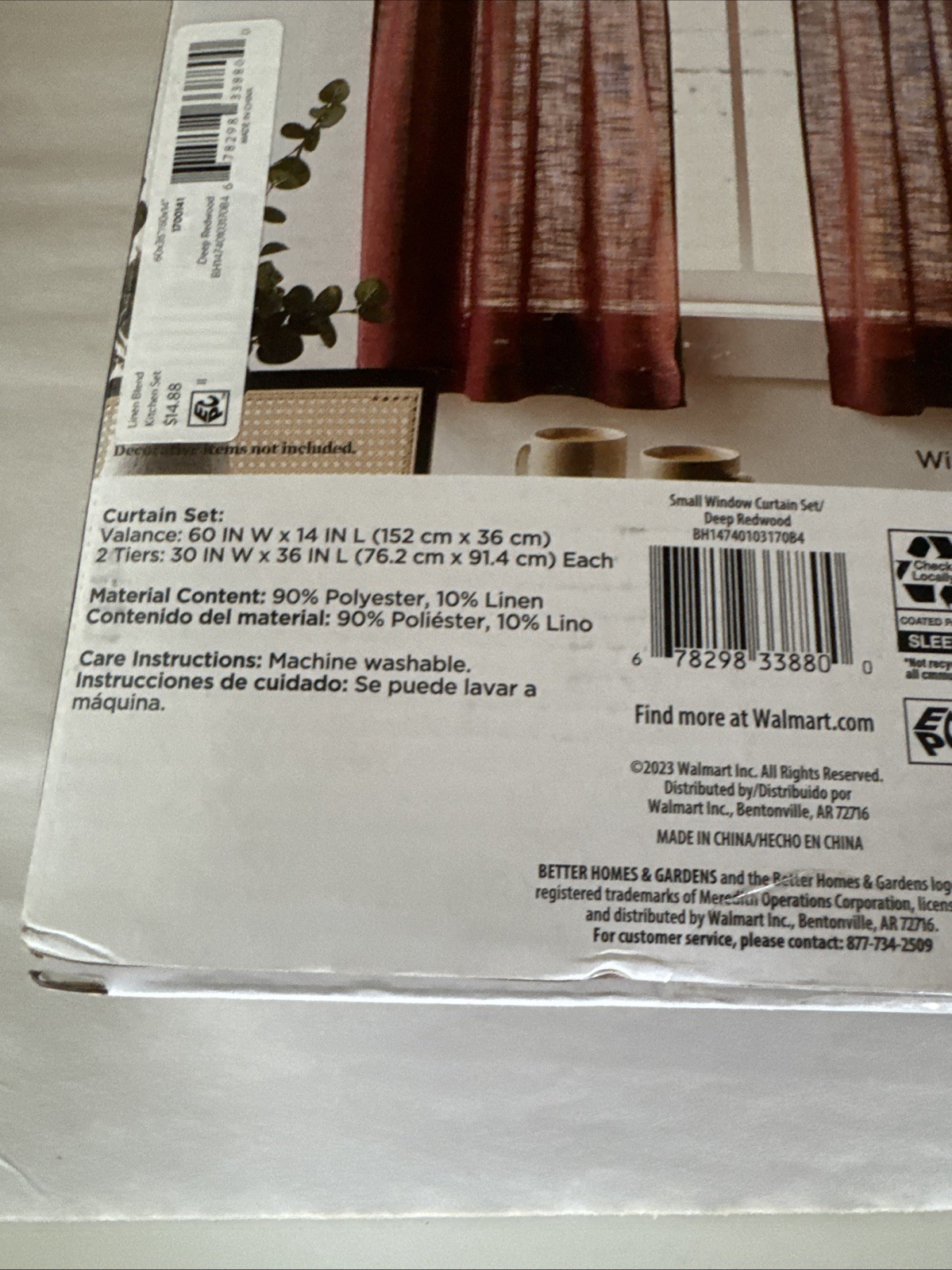 Better Homes & Gardens 3 Piece red linen blend light filtering 30″x36″ Curtain