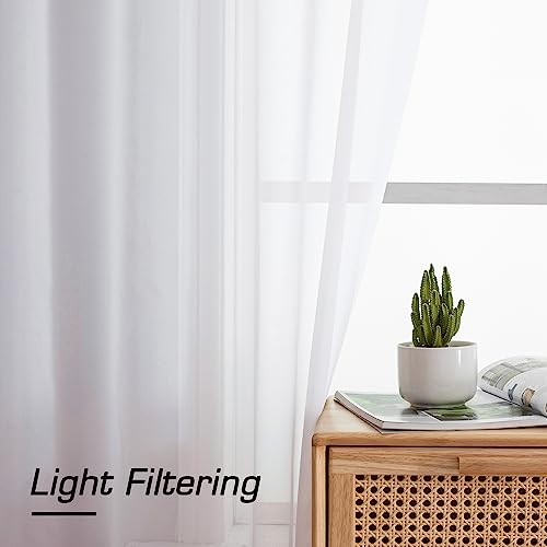 Sheer Curtains 63 Inch Length 2 Panels, Rod 42″W x 63″L (Pack of 2) White