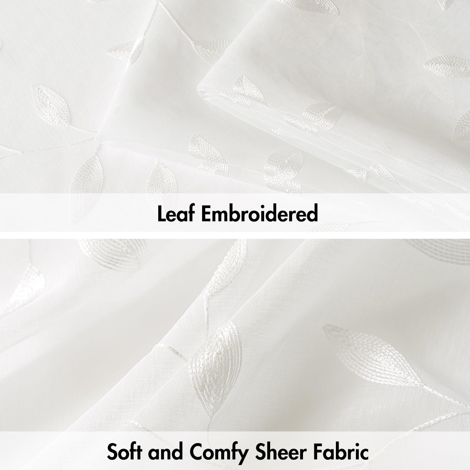 MIULEE Ivory Sheer Kitchen Curtains 30×36 Inches Length 2 Panels Embroidered Lea