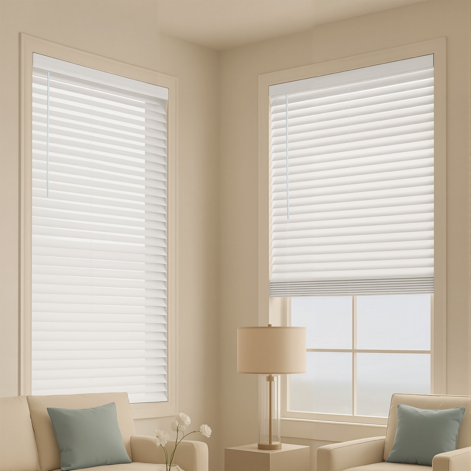 VEVOR Faux Wood Blinds 2″ Slat 34.5″ W x 60″ H Cordless Window Blinds and Shades
