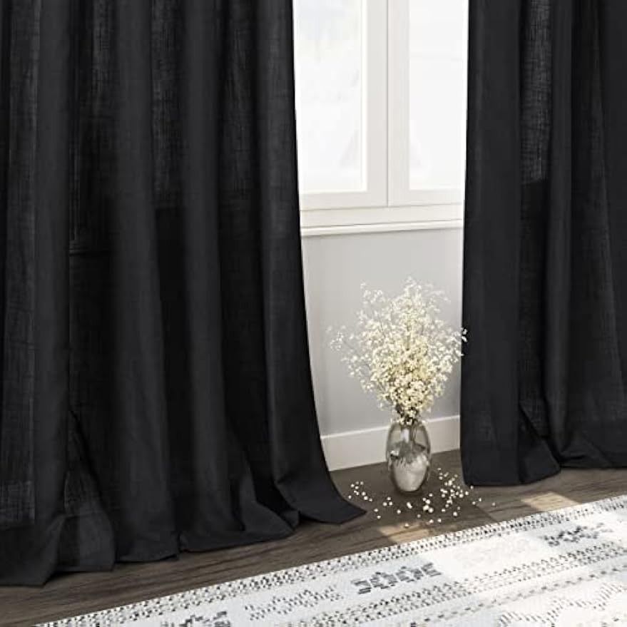 Black linen curtains, 84 inches long, 2 panels