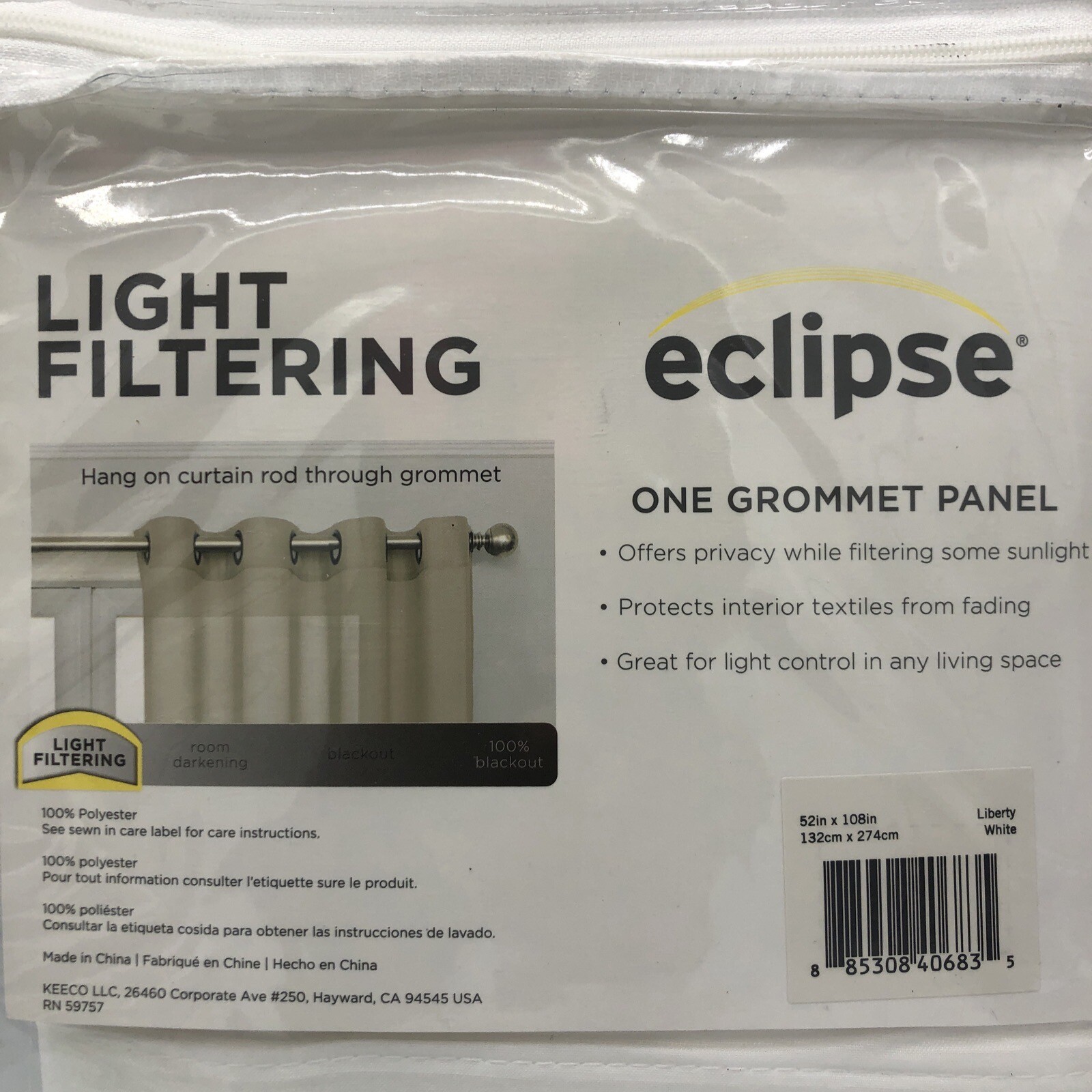 Eclipse Curtain Light Filtering One Panel 52in X 108in White
