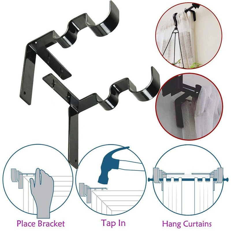 2pcs/set Double Curtain Rod Holder Right Into Window Frame Curtain Accessories