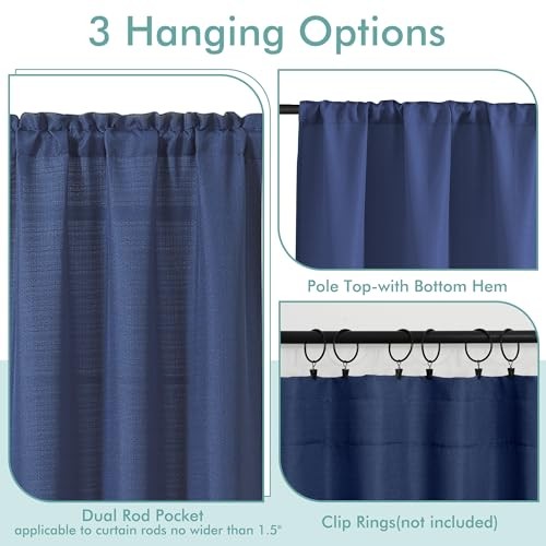 Valance for Windows – Light Filtering Faux Linen 60″W x 14″L (Pack of 1) Blue