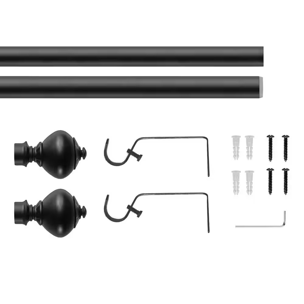 48 In. – 86 In. Telescoping 3/4 In. Single Curtain Rod in Pietro Black