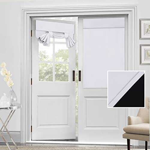 100% Blackout Door Curtain – French Door Blackout 26″W x 40″L Greyish White
