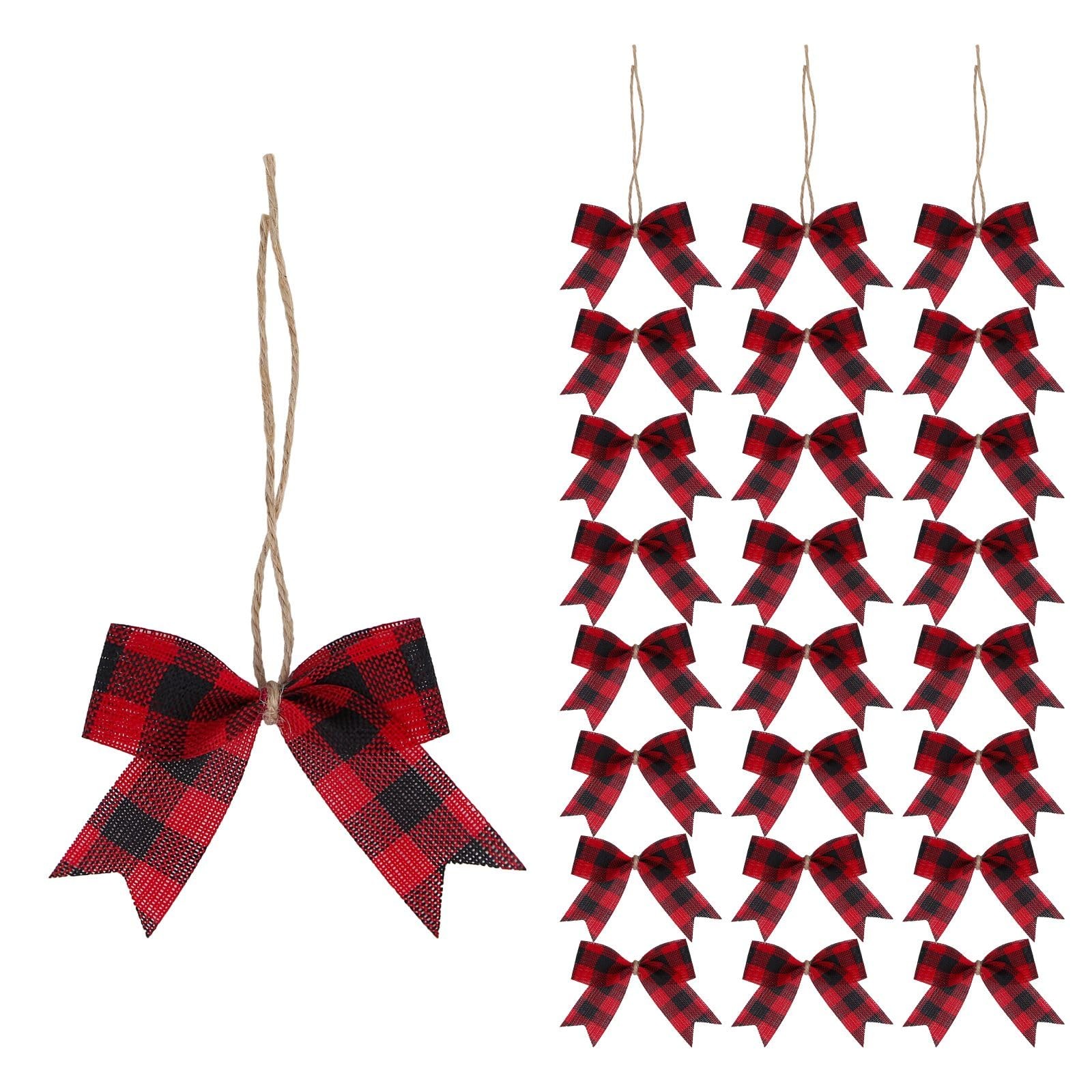 24 Pcs 3 Inch Mini Buffalo Plaid Check Ribbon Bow Smal Bows for Crafts Sewing…