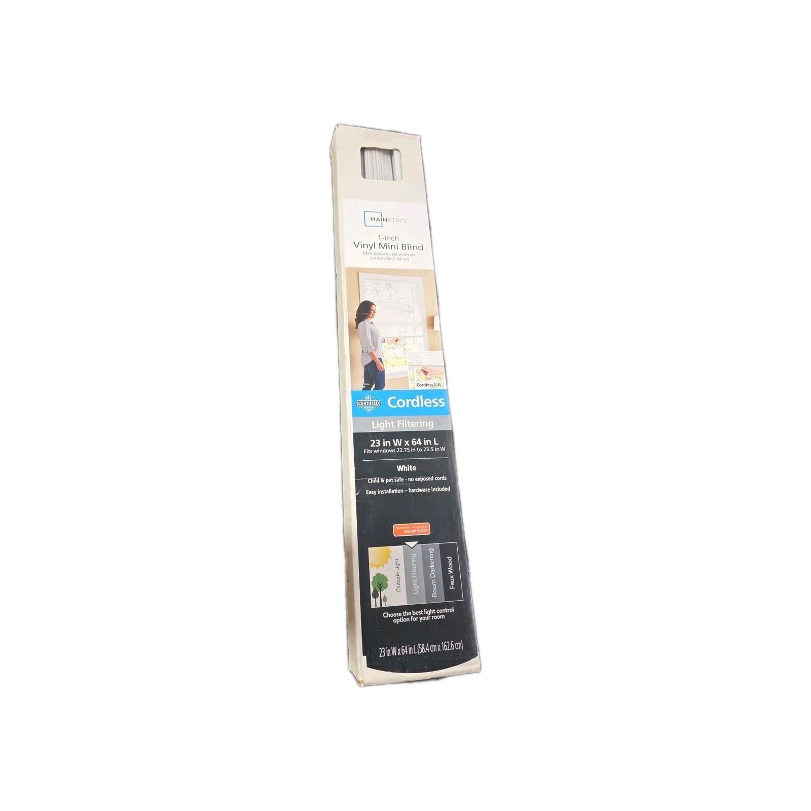 Mainstays 1 Inch Vinyl Mini Blind CORDLESS LIFT 23 “w X 42”L White NEW