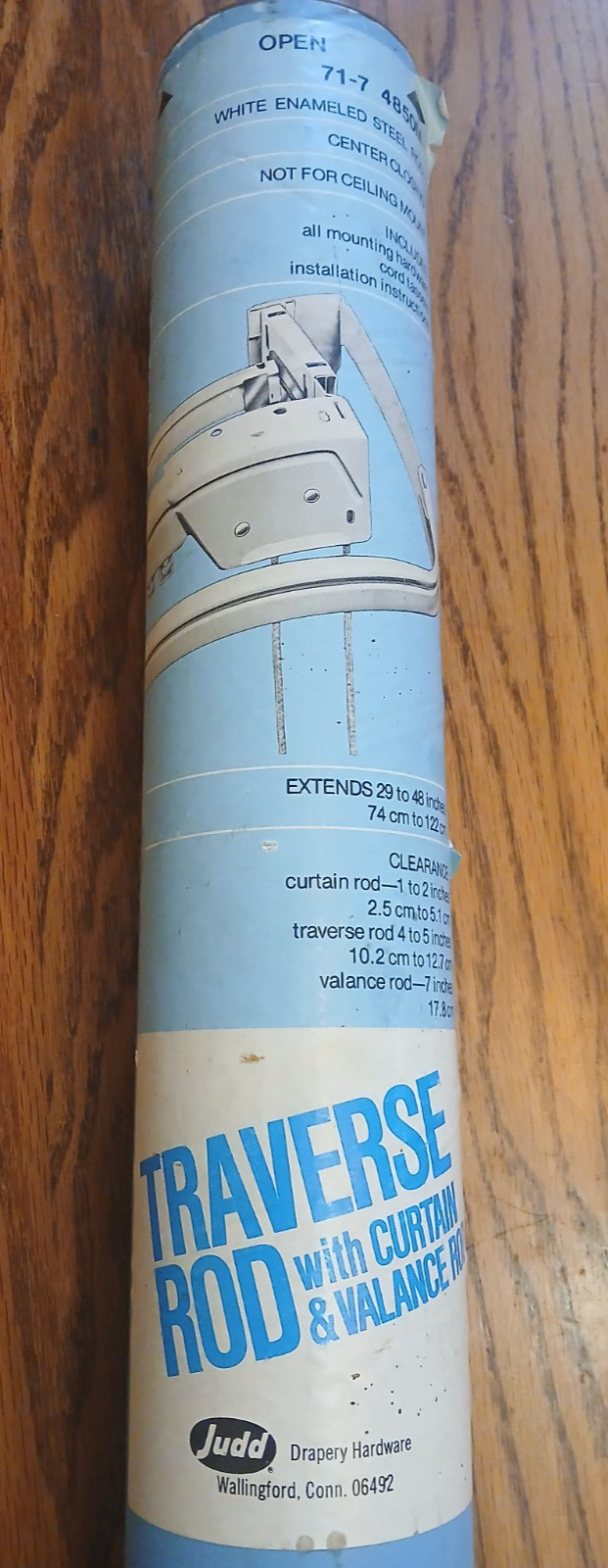 Nos. Judd traverse rod with curtian and valance rod (NEVER OPENED)