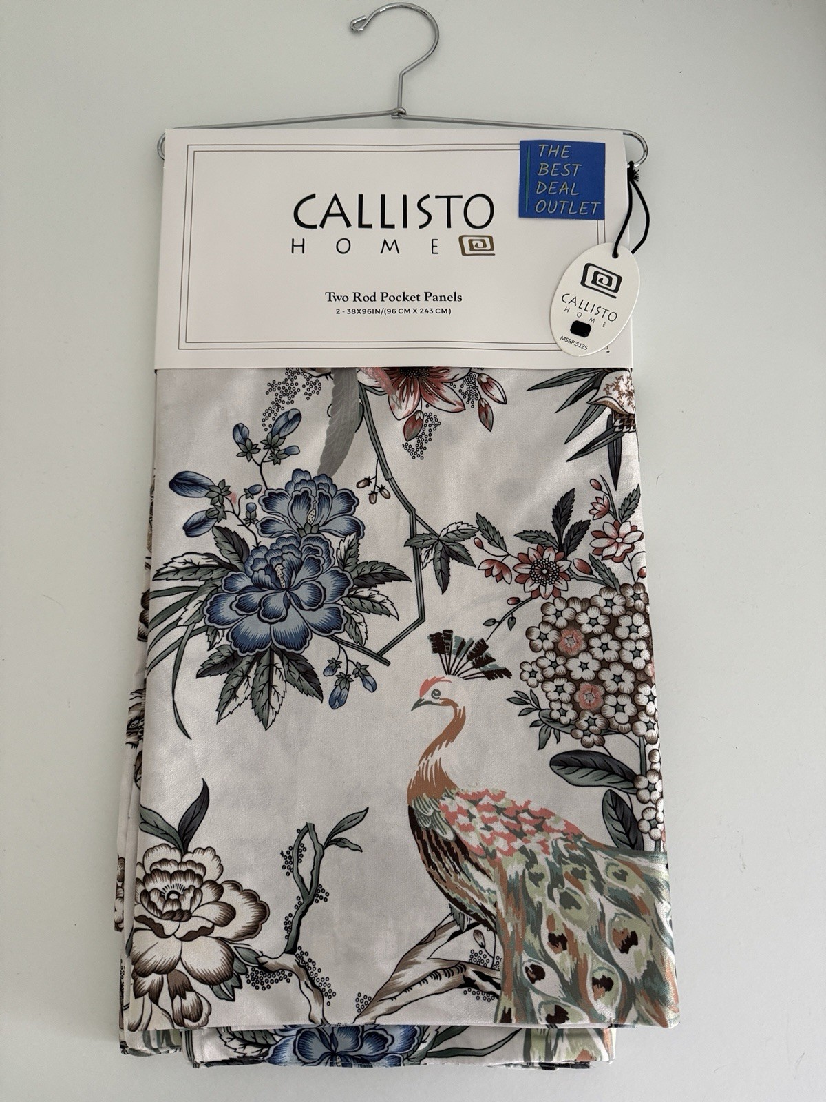 CALLISTO Window Curtains 2 Panels 38” X 96″ Peacock Birds Drapers Back Top Ivory