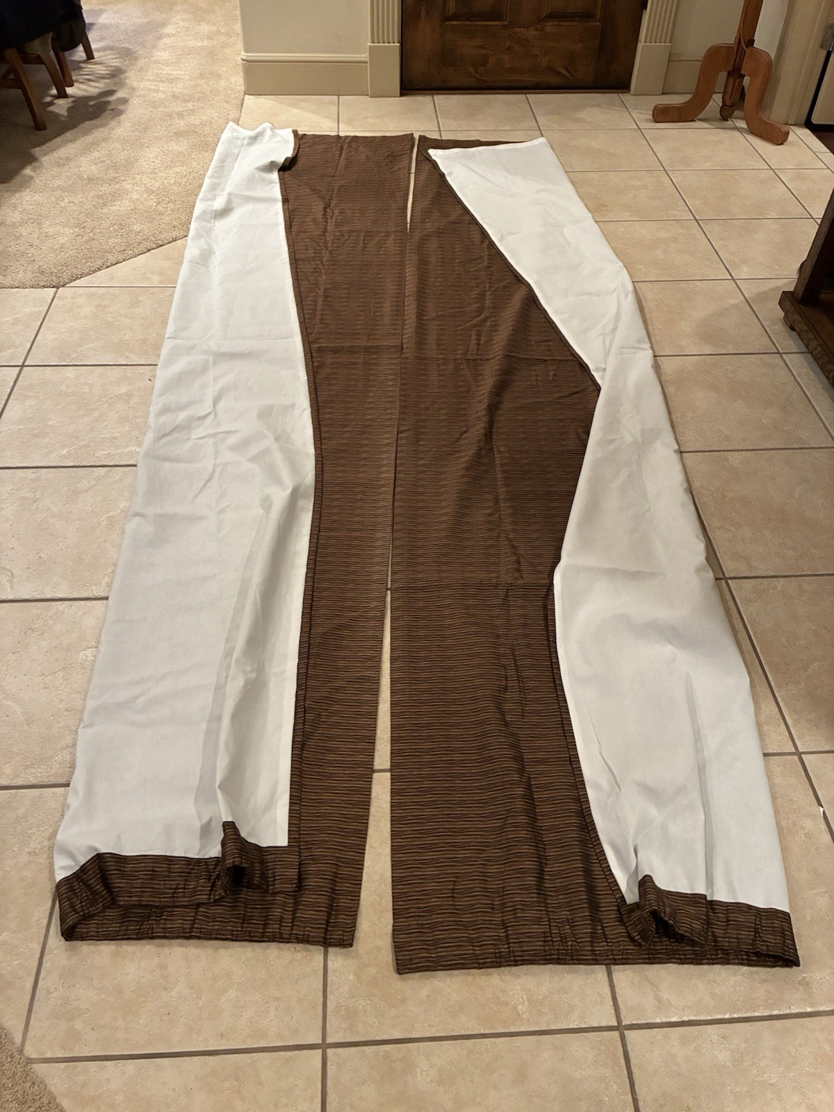 2 Custom Drapes. Chocolate Brown Black Tan Lined Each 3 Ft Wide 129 In Tall