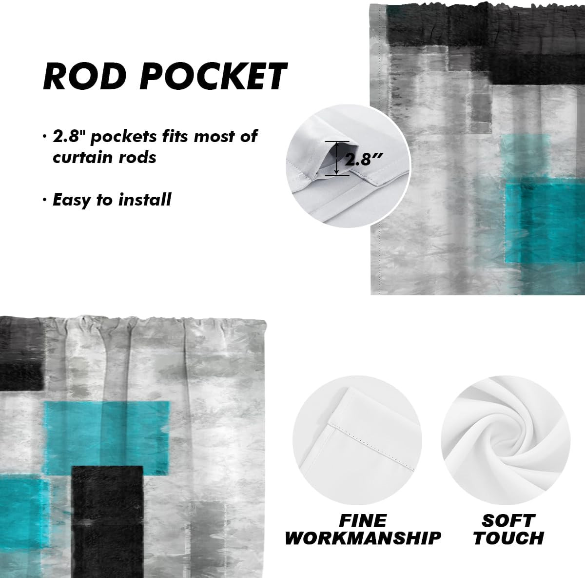 Teal Kitchen Valance Curtain for Window Black and White Modern Turquoise Aqua Gr