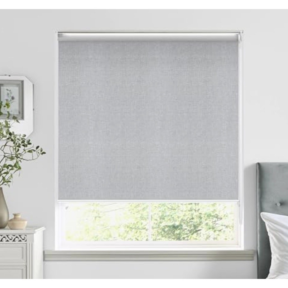 HOMEBOX 100% Blackout Roller Shade Striped Jacquard Blinds 43″x72″ – Grey