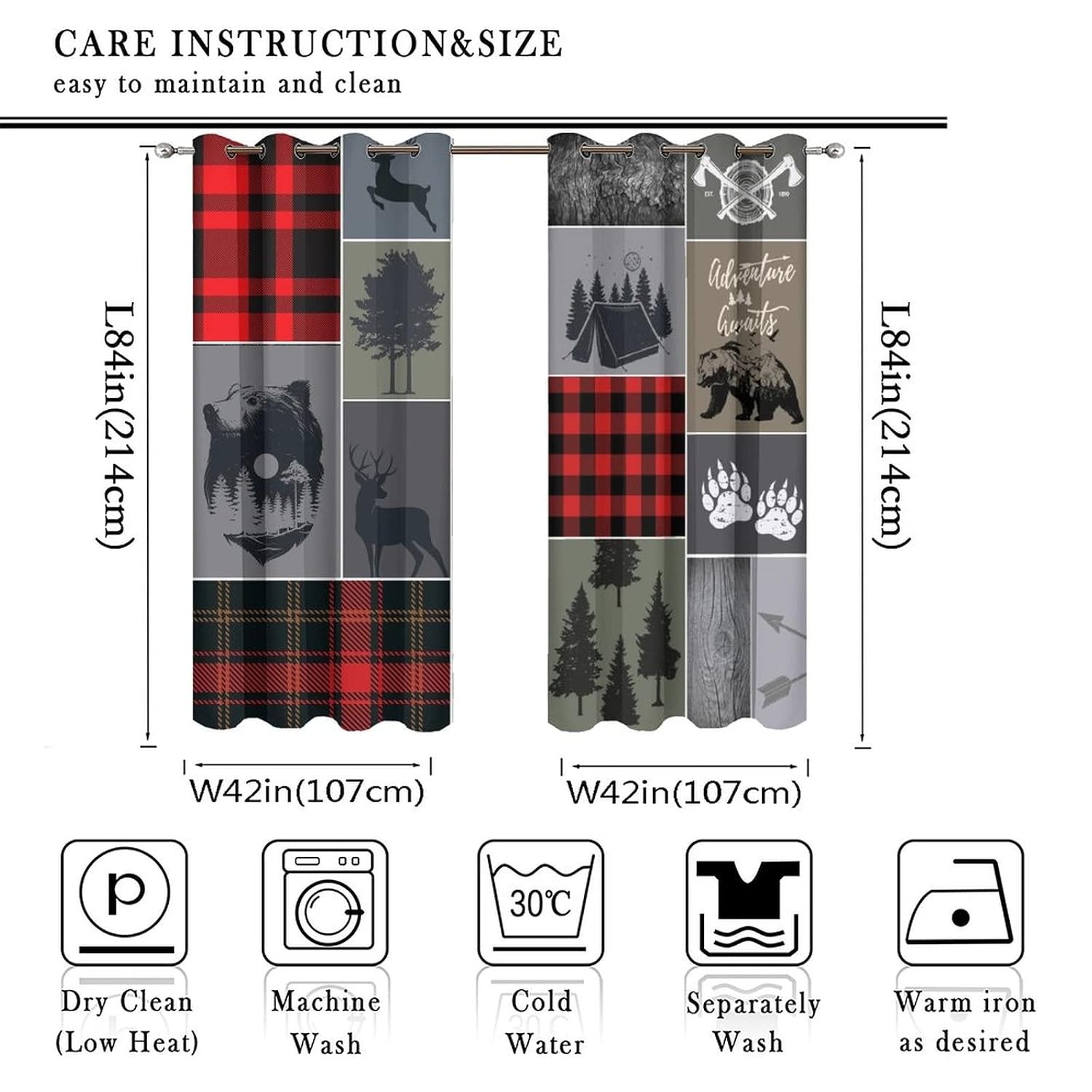 Rustic Blackout Curtains Cabin Decor Darkening Window Treatments 84″W x 84″L