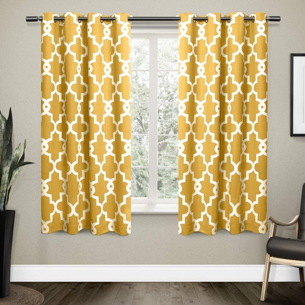 Set 2 Yellow Geo Trellis Curtains Panels Drapes 63 84 96 108 L Darken Grommet