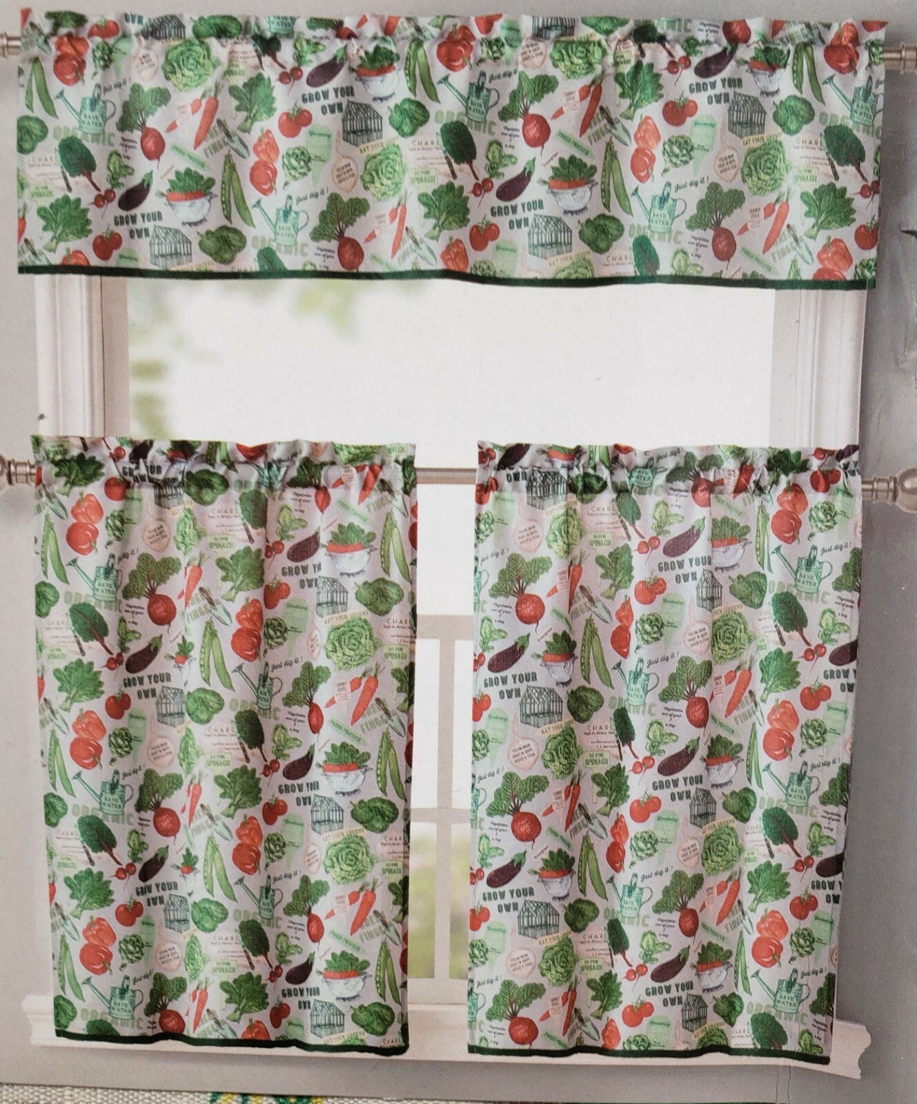 3 pc Curtains Set: 2 Tiers (27″ x 36″) & Valance (56 “x 15”) GARDEN VEGGIES, RH