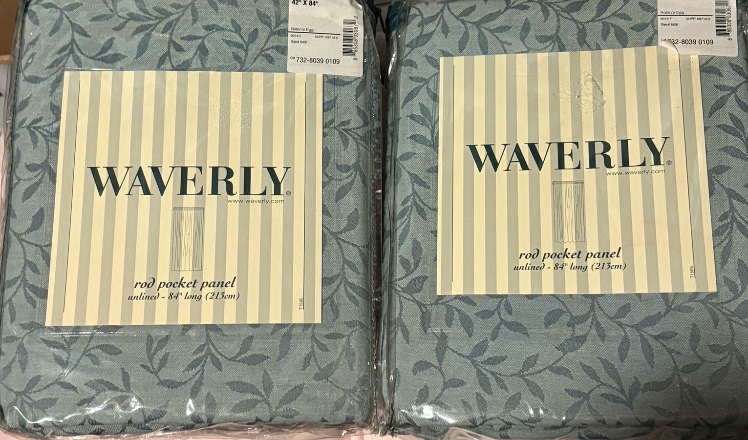 Set 2 Waverly Rod Pocket Curtain Panels RICHMOND Robins Egg Blue Damask 42×84