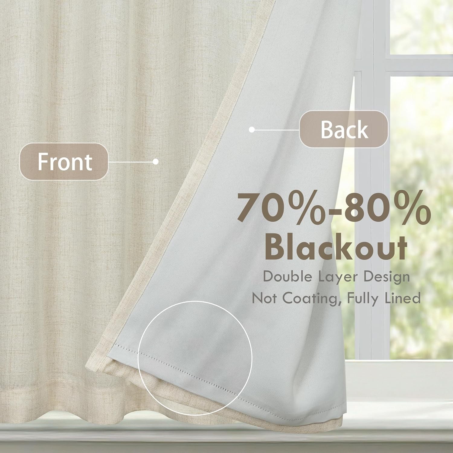 Double Layer Linen Blackout Tie Up Curtains Thermal Insulated Fully Lined Bal…
