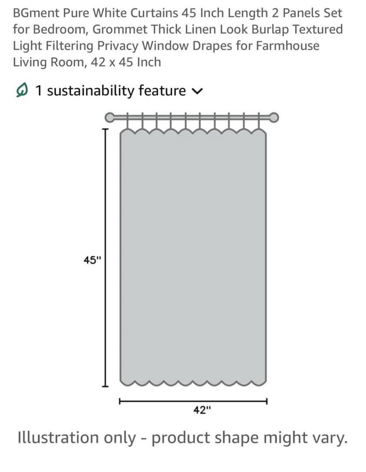 Pure White Curtains 45 Inch Length 2 Panels Set for Bedroom – NIP!