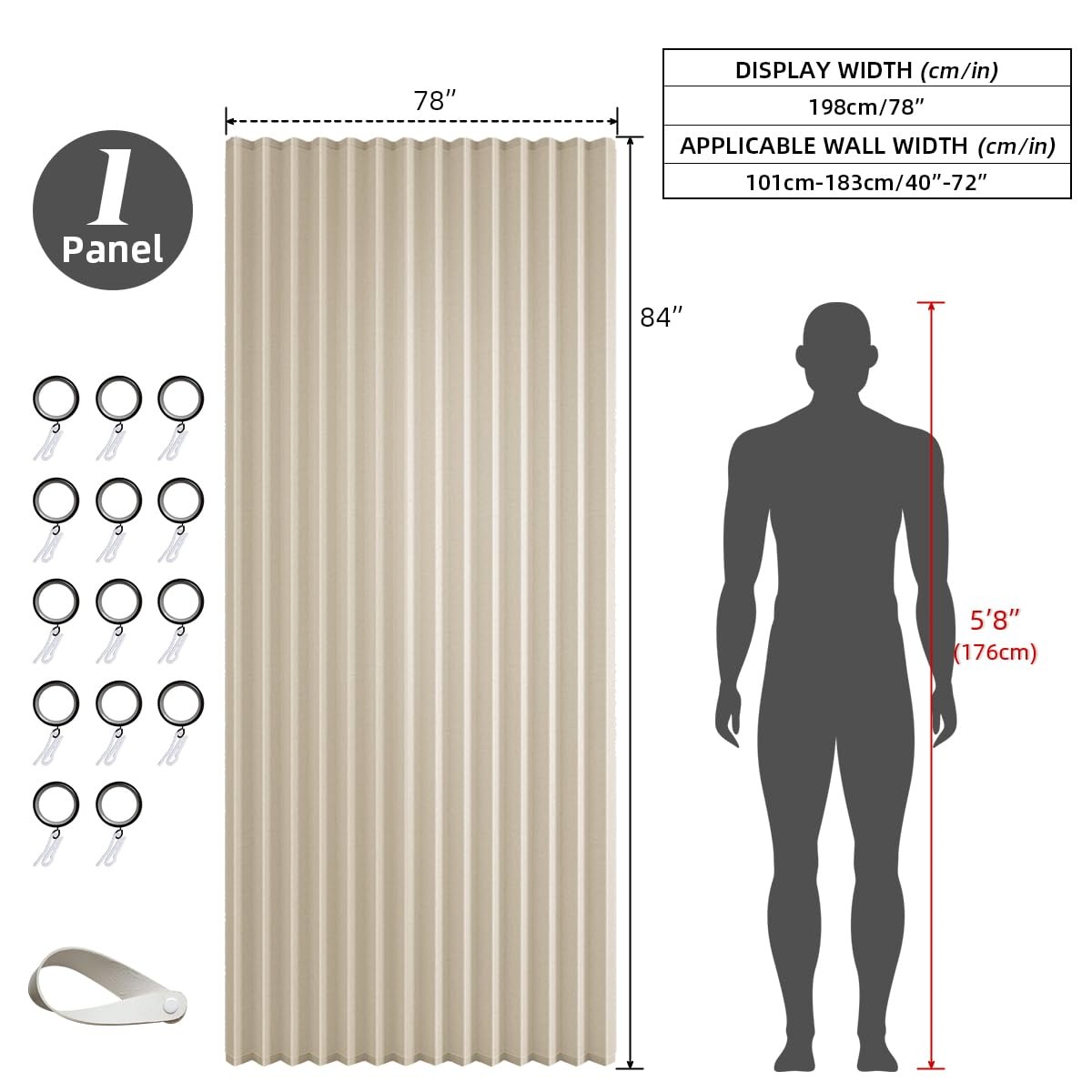 Folding Pleated Natural Sheer Curtains with Hooks 78″ W x 84″ L Accordion Sty…