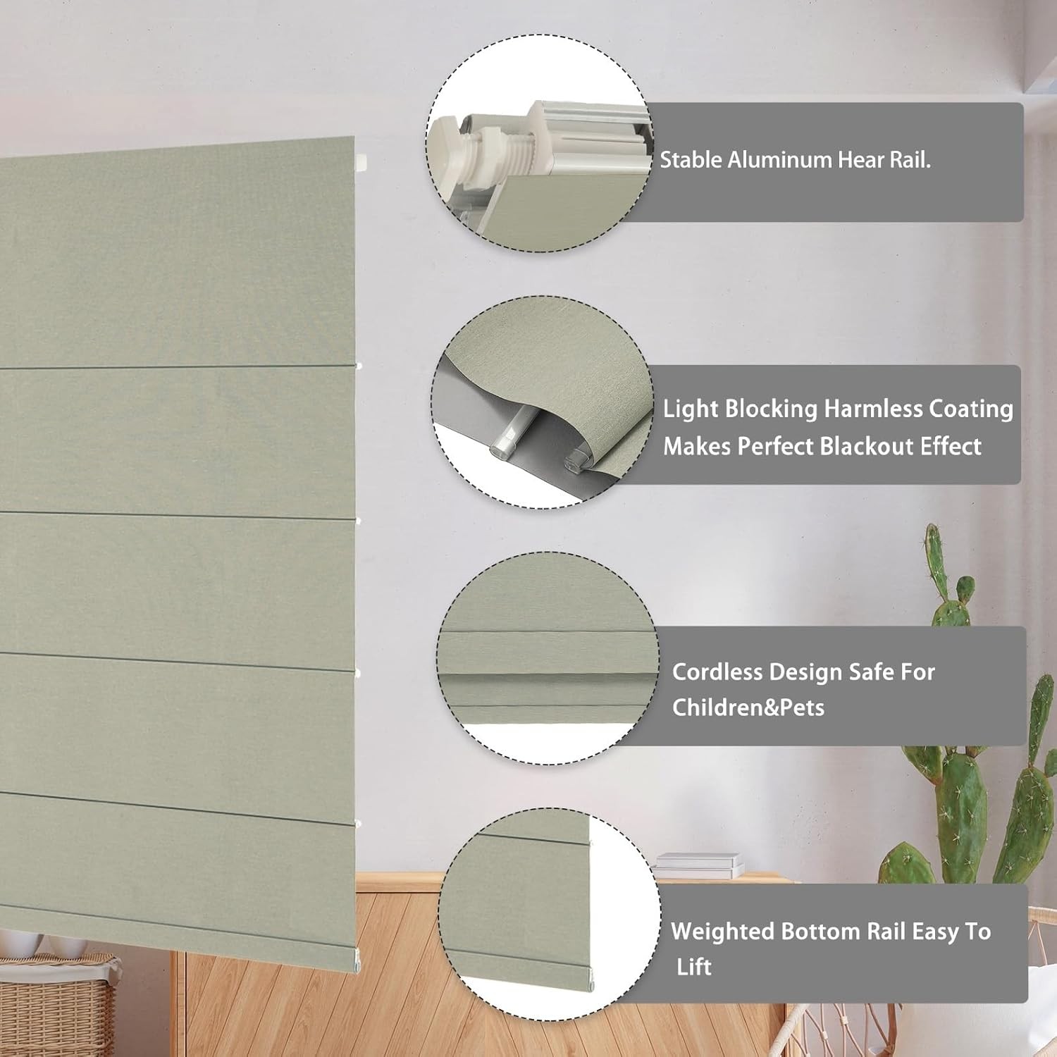 Changshade Blackout Cordless Blinds for Window No Tools No Drill Roman Shades