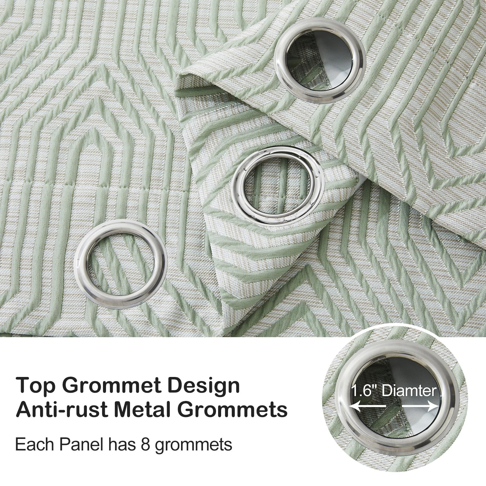 Drapexpert Mint Green And Silvery 100 Blackout Jacquard Geometric Pattern