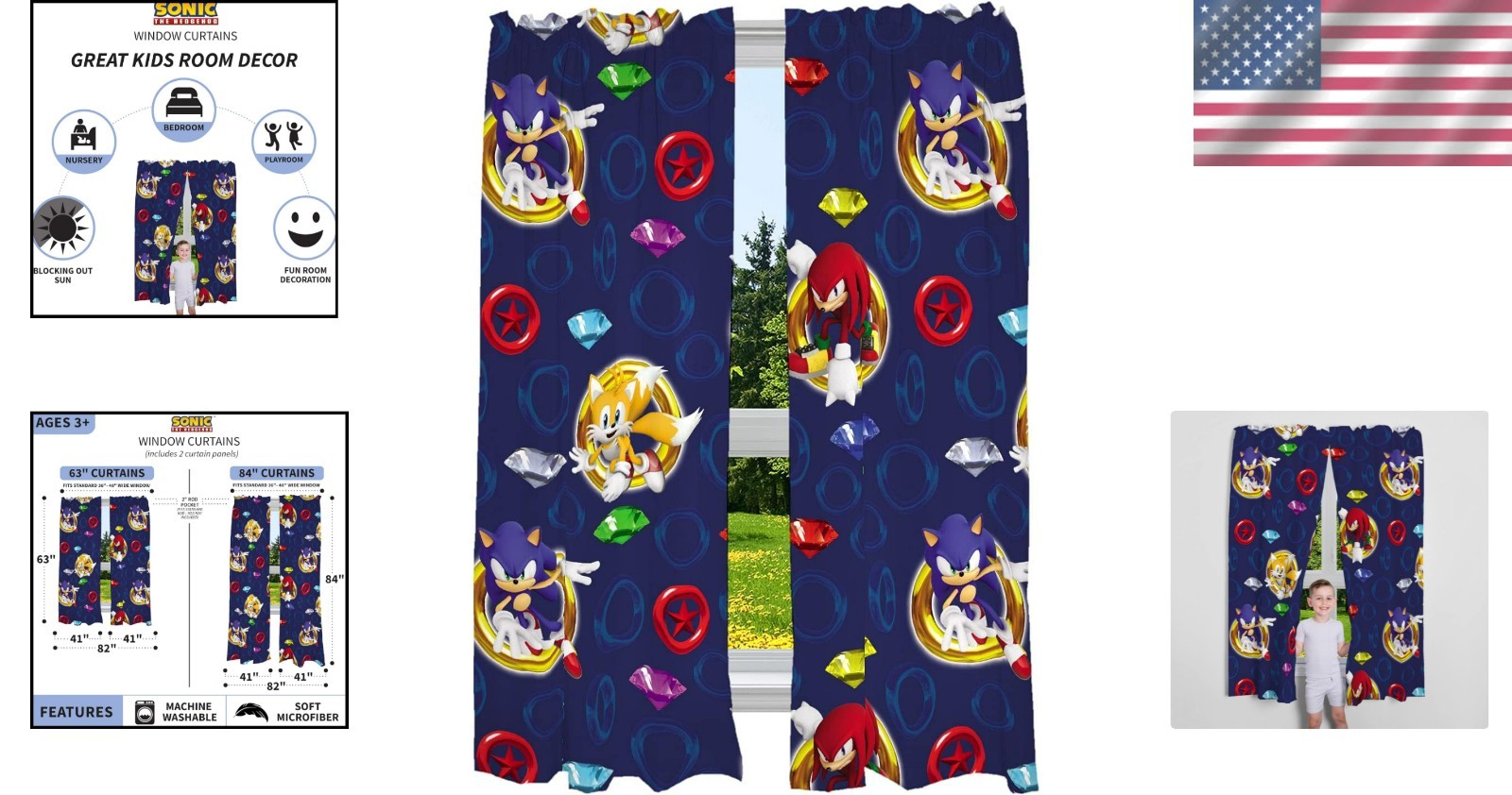 Durable Sonic The Hedgehog Microfiber Curtains, 82×63 in, Kids Room Drapes