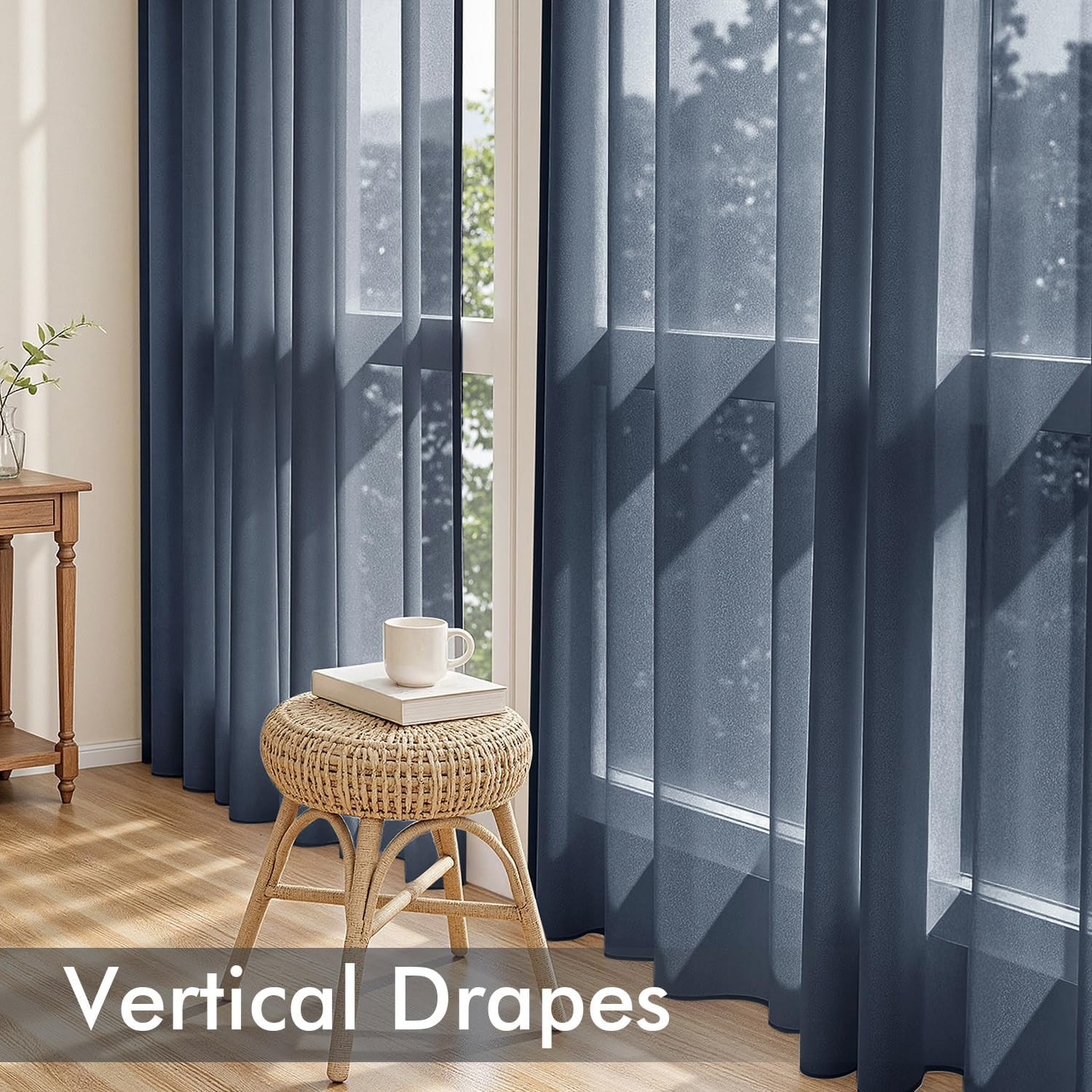 Navy Blue Sheer Curtains 84 Inches Long, 4 Panels Set, Light Filtering Rod Pocke