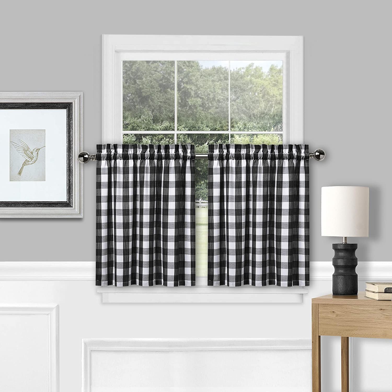 Amzdecor Black White Buffalo Check Tier 28″W x 24″L (Pack of 2), Black/White