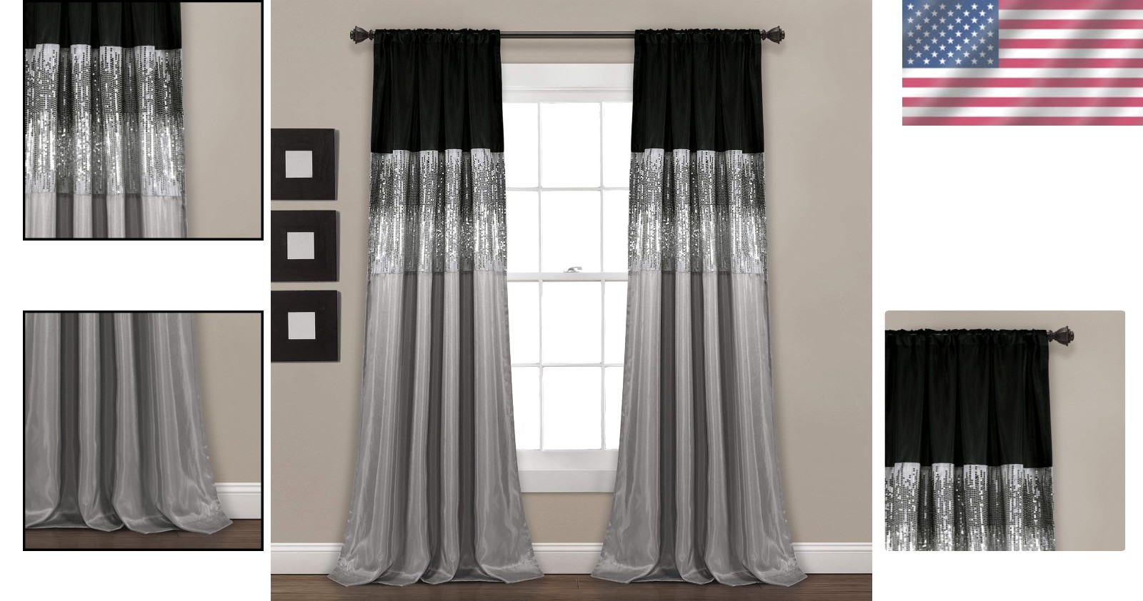 Night Sky Sequin Window Curtain Panel 42″W x 84″L – Glam Room Darkening Drapes