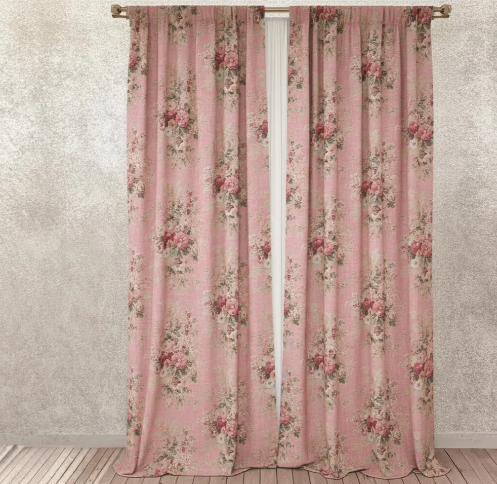 2 DRAPES Royal Bouquet in English Floral in Heirloom Rosewater