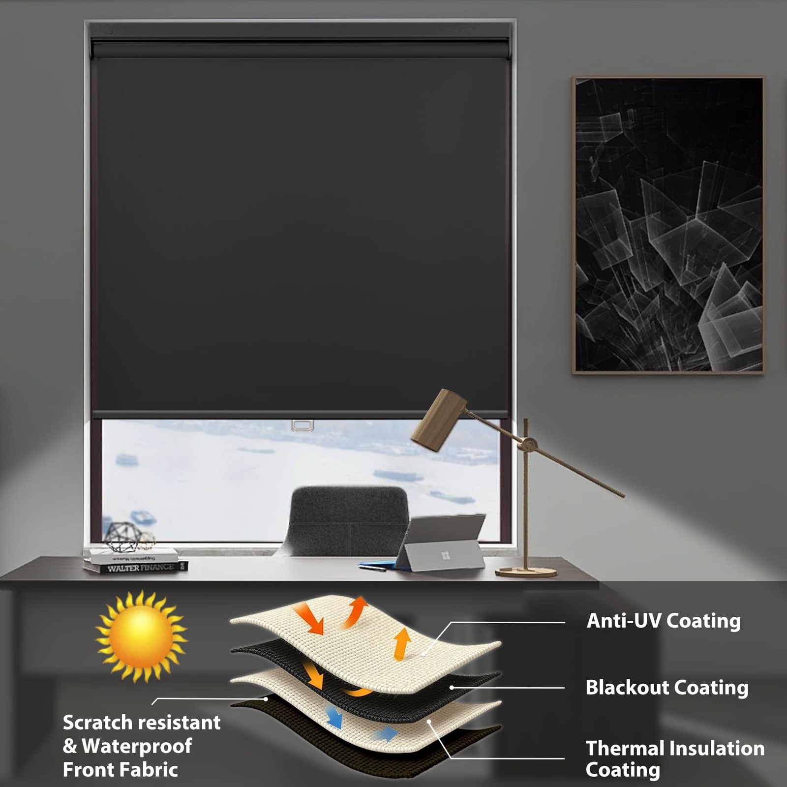Hestia No Drill Cordless Blackout Roller Shades Screwless Waterproof Shower