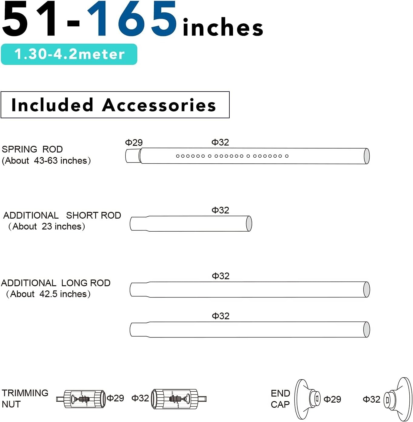 Multi-Purpose Spring Tension Rod 51-165 Inch for Windows & Showers, Easy Install