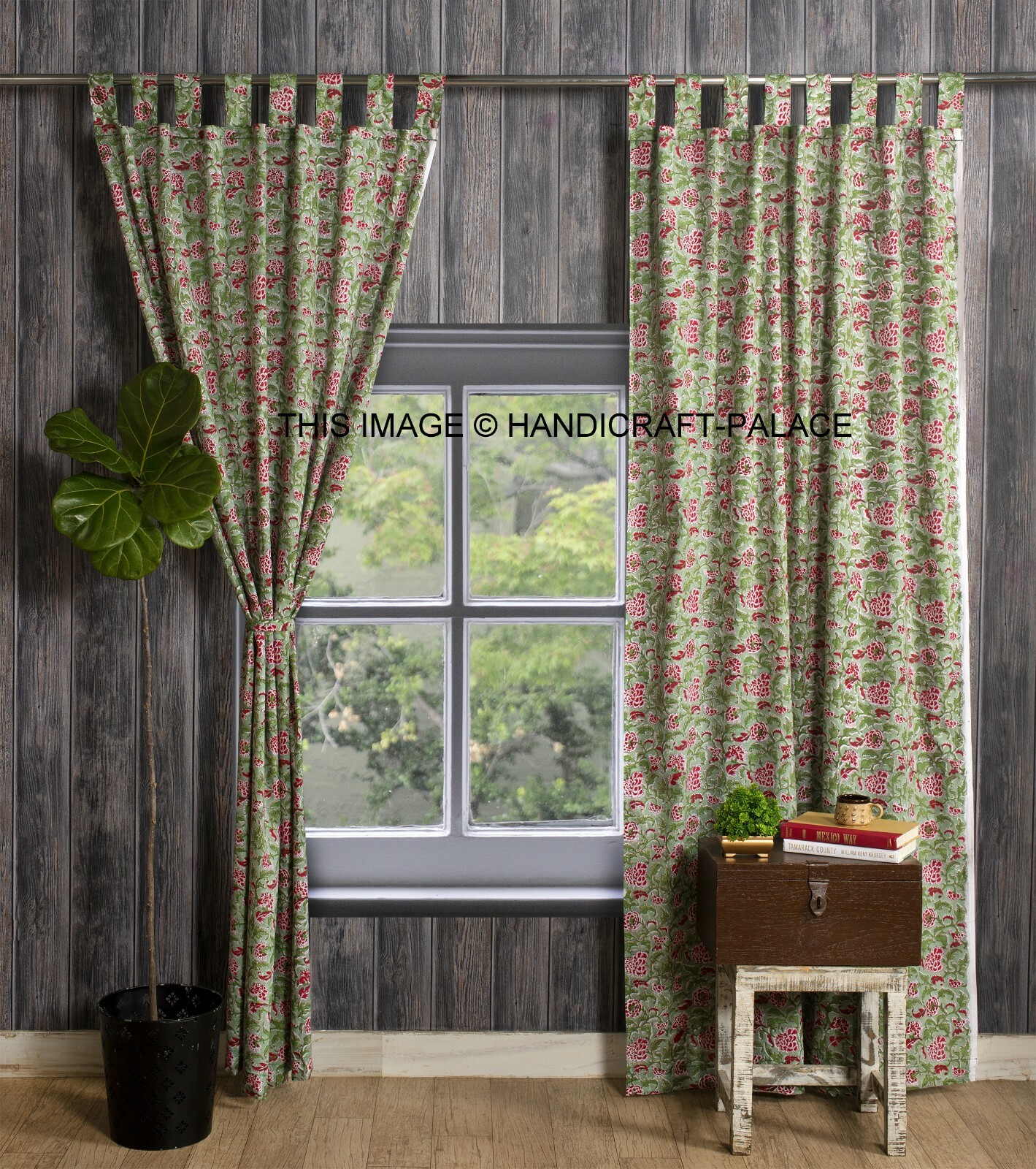Hand Block Print Door Window Curtain Drape Panel Scarf Valances Indian Curtains