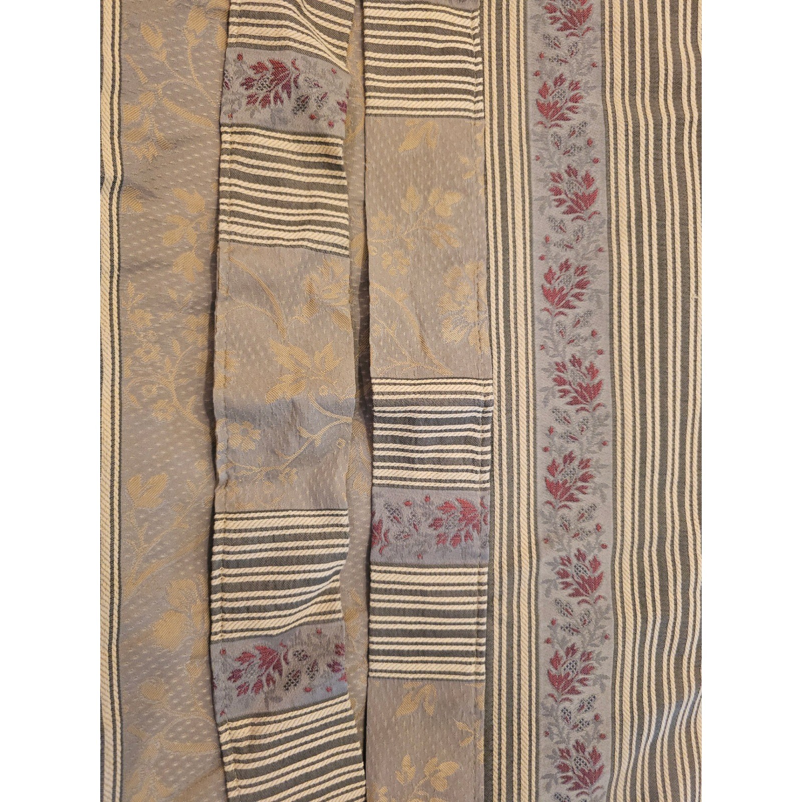 Vintage 90s Wamsutta Lined WindowCurtain Panel 80×84 Floral Damask Striped Taupe