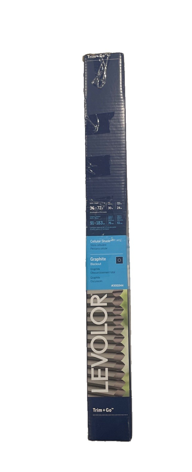 LEVOLOR Trim+Go Blackout Cellular Shade Graphite 34×72 Cordless Trimmed