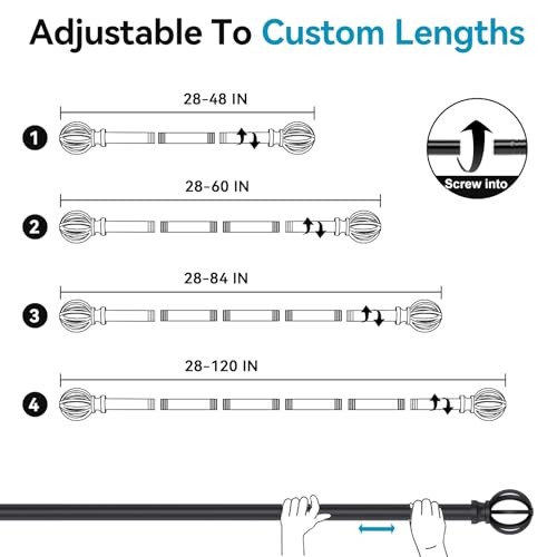 Curtain Rods for Windows 28 to 48 Inch, 5/8″ Diameter 28-48″(1 Pack) Black