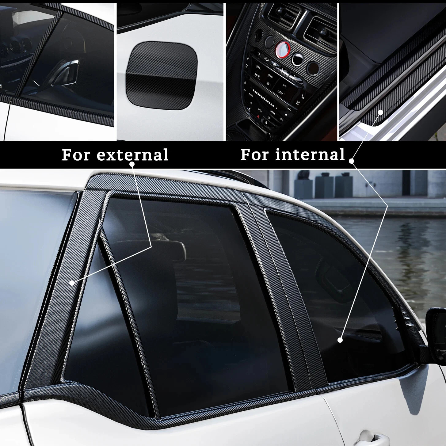 Carbon Fiber Car 3D Tape Sticker Door Mirror Self Adhesive Paste Protector Strip