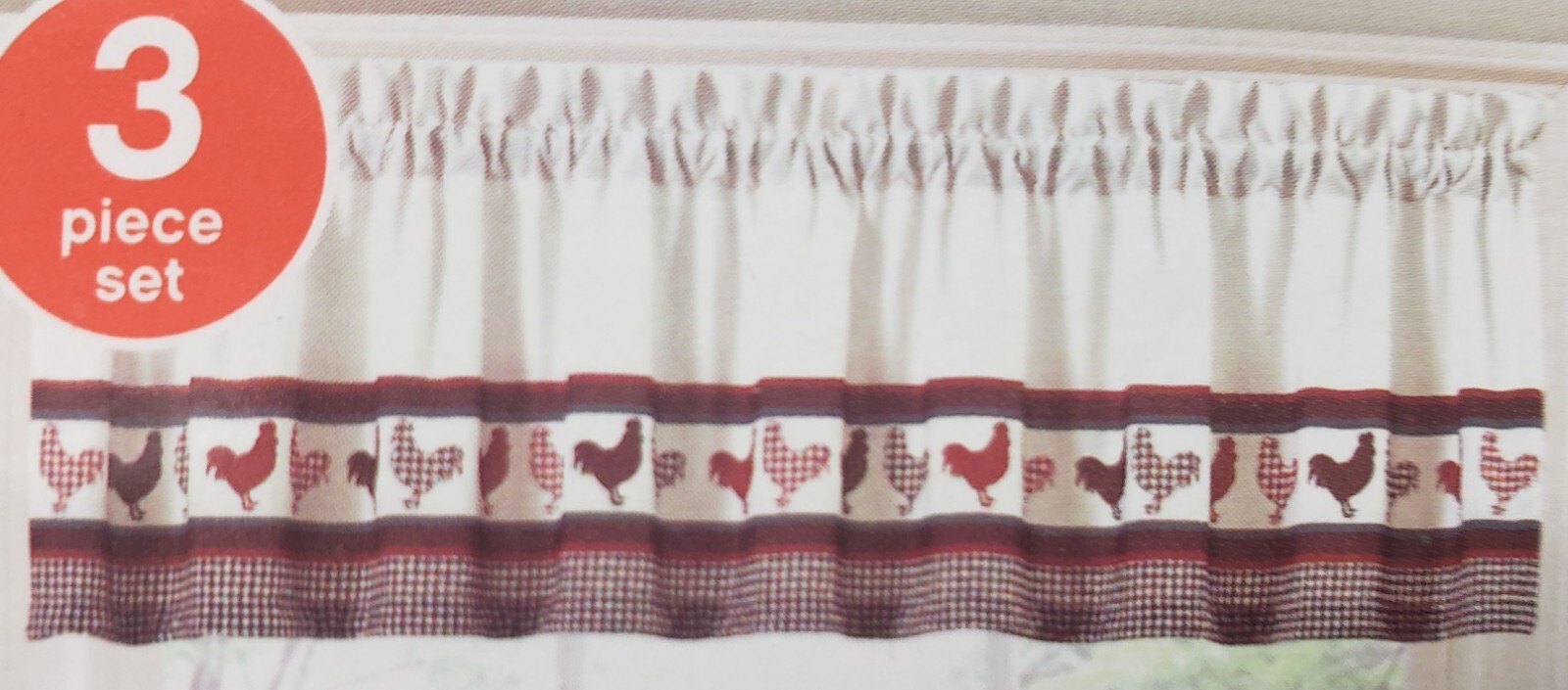 3pc. Rod Pocket Curtains Set(2 Tiers & Valance 60″x14″)DIFFERENT ROOSTERS,C13,MB