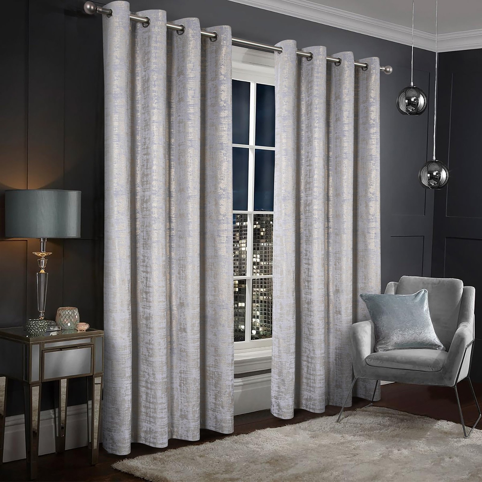 100% Blackout Without Lining Luxury Soft Velvet Curtains Gold Foil Print 52 *…