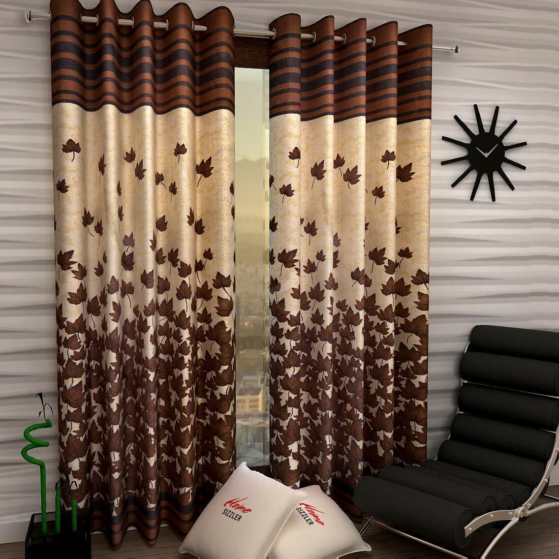 2 Piece Mapple Leaves Eyelet Grommet Door Window Curtains Set 5 7 9 Feet Brown